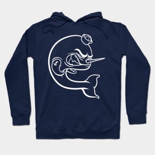 Angry Narwhal - White Outline Hoodie